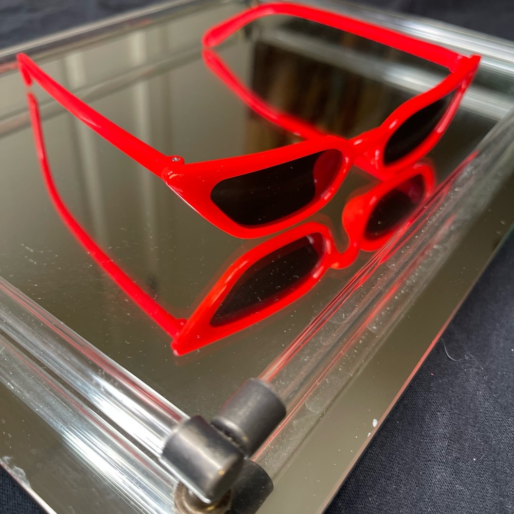 Bold Red and Black small framed Sunglasses with Geometric Design